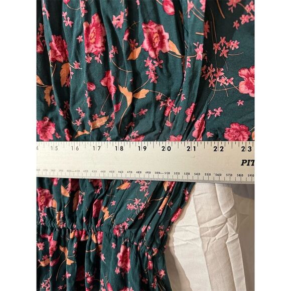 Free People Boho Floral Dress M Green Pink Long Sleeve Button Peasant Tunic - Picture 8 of 10
